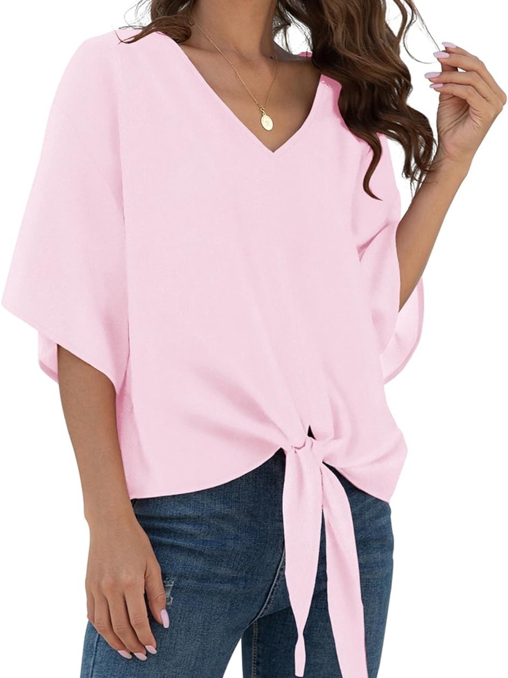 VIIxiom Pink V-Neck Draped Blouse